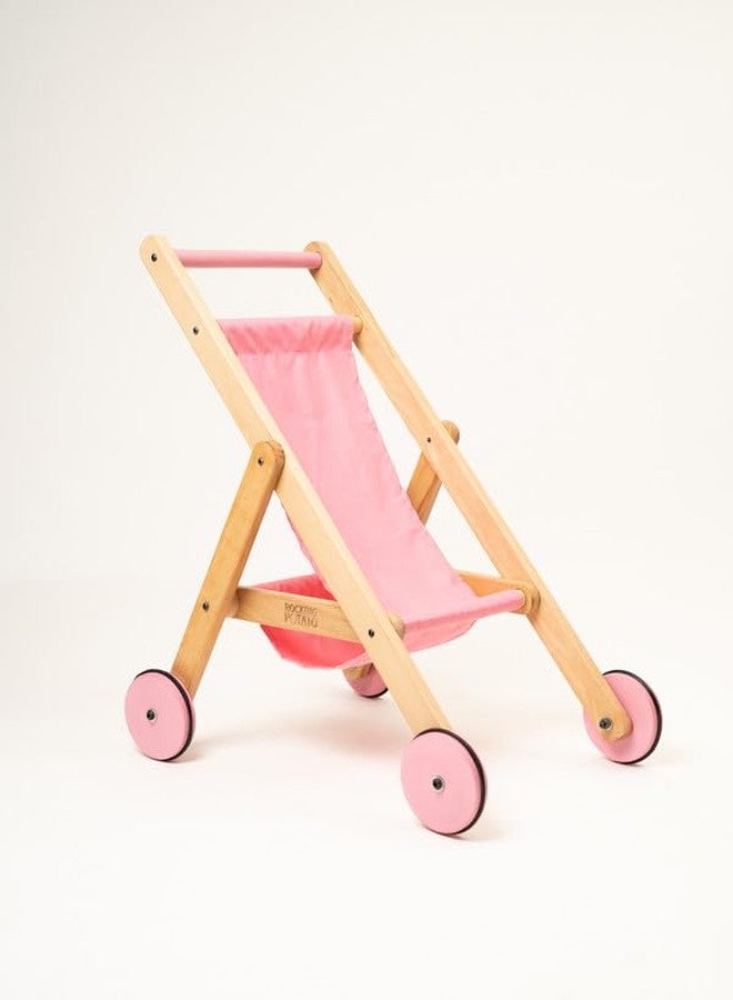 Rocking Potato Wooden Doll Stroller with Fabric Seat - Classic Toy Pram - Pretend Play Pushchair for Kids - Durable & Safe Design - Image 1